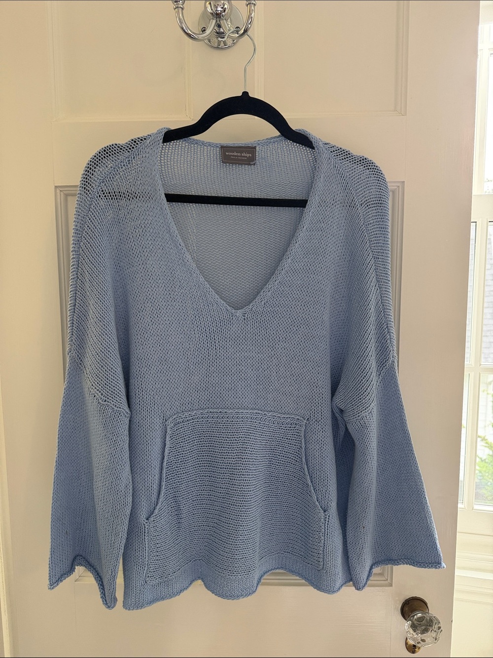 Wooden Ships Light Blue V-Neck Knit Sweater